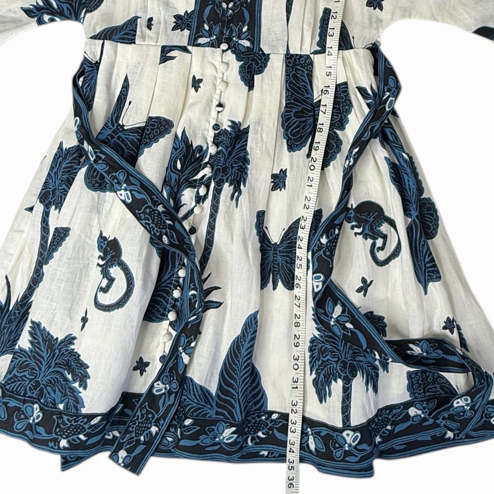 BANANA REPUBLIC Linen Balloon Sleeve Mini Dress Blue Butterfly Palm Print Size 4 - Picture 12 of 15